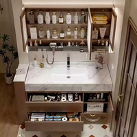 Nouvelle combinaison d'armoires de salle de bain de style moderne, style chinois nouveau, style médiéval, avec lavabo en céramique sans joint en plaque de roche