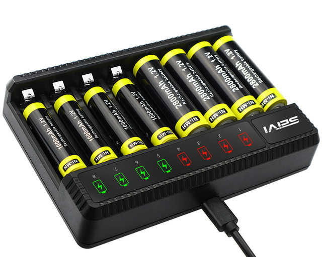 8 Slots 1.2v Nimh AA AAA 1.5v Portable Rechargeable Lithium Ion Battery Charger,the Smart Dock Charger Is Used for No. 5  No. 7