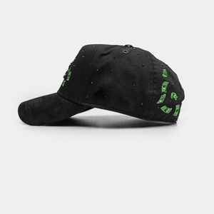 Casquette de baseball en suède doublée de satin avec broderie sur le thème musical des billets de dollars et des épingles métalliques, design avec strass, logo personnalisé, Gorras - Product Image 6