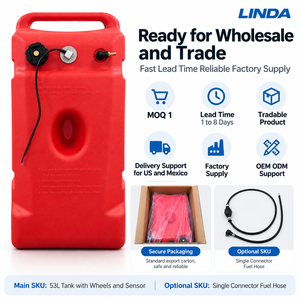 新型 53 升 14 加仑 HDPE 便携式船用燃油箱，带轮子和 0-190 欧姆传感器，适用于柴油汽油舷外发动机 - Product Image 6
