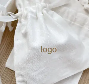 Bolsa de embalaje de joyería de regalo de algodón de muselina ecológica barata bolsa de cordón de lona de algodón orgánico blanco personalizada