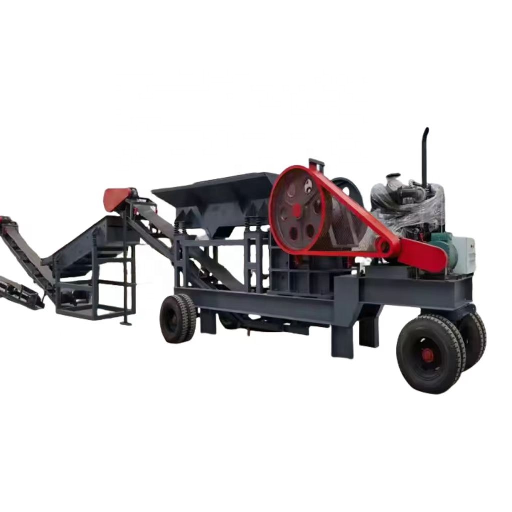 Portable Wheel Type Mobile Concrete Stone Crushing Station Jaw Crusher Vibrator Feeder Separator Featuring Engine Bearing Core