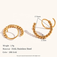 Boucles d'oreilles créoles torsadées en spirale en acier inoxydable plaqué or 18 carats, personnalisées, résistantes à la décoloration, pour femmes, vente en gros