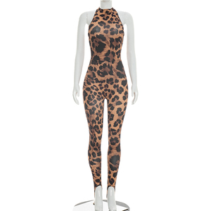 Viviblook J26ST077 Women Casual <b>Set</b> New Leopard Print Slim Fit Bodysuit Pants Two Piece Pants <b>Set</b> for Ladies - Product Image 2