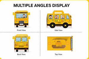 Custom Yellow School Bus Shaped <b>Gift</b> <b>Box</b> with Handle Clear Window Paperboard Kids Toy Packaging for Candy and Wholesale - Product Image 2