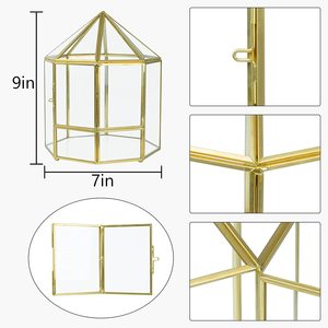 <span class=keywords><strong>Terrarium</strong></span> 3d — décoration de jardin féerique Miniature, écran de forme ronde, <span class=keywords><strong>Terrarium</strong></span> géométrique succulente, en verre doré avec porte - Product Image 6