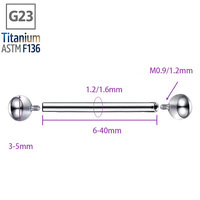 Barbell droit en titane G23 ASTM F136 personnalisé pour la vente en gros, hypoallergénique, avec pointe, pour piercing lèvre et hélix