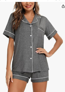 <span class=keywords><strong>Pigiama</strong></span> estivo a maniche corte da donna <span class=keywords><strong>pigiama</strong></span> con bordino di alta qualità con supporto personalizzato <span class=keywords><strong>bianco</strong></span> nero tinta unita <span class=keywords><strong>pigiama</strong></span> da donna - Product Image 3