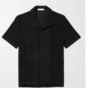 Cut and Sew <b>Men's</b> French Cotton Terry <b>Short</b> Sleeved Button up Blank <b>Corduroy</b> Crew-neck Camp Collar Shirts for <b>Men</b> - Product Image 5
