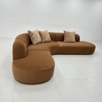 Luxuriöses Modernes Dreisitzer-Ecksofa mit Kurve, Samt-Bezug, Hochdichter Schaumstoff, Modulares Design für Villa und Hotel