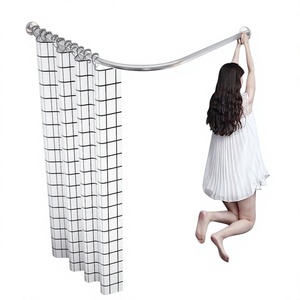 <span class=keywords><strong>Rideau</strong></span> <span class=keywords><strong>de</strong></span> <span class=keywords><strong>douche</strong></span> transfrontalier pour le commerce extérieur, sans perçage, courbé, pour salle <span class=keywords><strong>de</strong></span> bain, en tissu polyester imperméable - Product Image 1