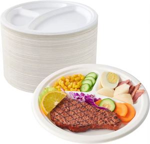 Assiette jetable biodégradable en bagasse à 3 compartiments, résistante à l'eau et à l'huile, compatible chaud et froid - Product Image 2