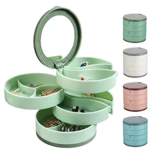 Caja de Joyería Giratoria de Plástico de Cuatro Niveles, Organizador de Almacenamiento para Collares, Pendientes, Anillos y Pulseras con Compartimentos Multicapa y Espejo - Product Image 2