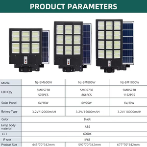 Farola Solar Todo en Uno de 600W-1000W <span class=keywords><strong>con</strong></span> Panel Monocristalino, Lámpara LED ABS Impermeable IP65 para Iluminación de Carreteras y Estacionamientos - Product Image 2