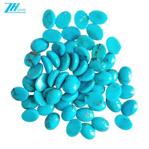 Cabujón de turquesa Natural de 6mm X 8mm, cuentas sueltas en forma de huevo para hacer joyas, diseño de moda, bonita <span class=keywords><strong>piedra</strong></span> azul - Product Image 1