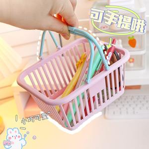 Cesta de recolección T Botanical Garden, mini cesta hueca con asa rosa y azul, organizador de maquillaje, cesta de almacenamiento de escritorio, material PP - Product Image 3