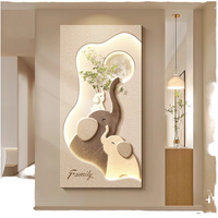 Décoration murale éléphant en fibre végétale style Art déco moderne avec éclairage LED électrique et support en bois