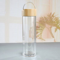 Bouteille en verre à double paroi sans BPA avec poignée et couvercle en bambou, personnalisable avec logo, portable, anti-fuite, saine pour le bureau