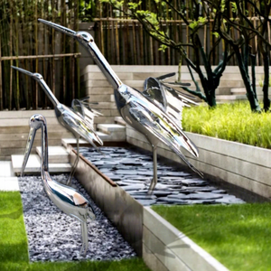 Grande sculpture d'animal en acier inoxydable 304, faite à la main, pour montage au sol extérieur, décoration de jardin et de parc - Product Image 3