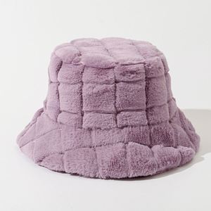 Wholesale Stock <b>Purple</b> Fuzzy Fleece Fisherman's <b>Bucket</b> <b>Hat</b> Checkered Pattern Unisex Winter <b>Hats</b> High Quality Fishing Ski Cycling - Product Image 1