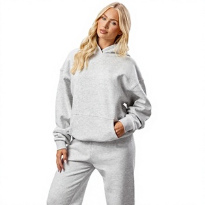 Custom Light <b>Grey</b> Women Pullover Hoodie Loose Fit Plain Drop Shoulder <b>Sweatshirt</b> Pocket - Product Image 1