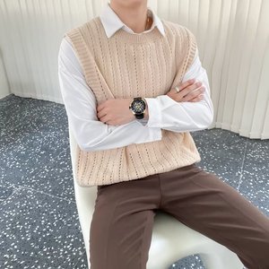Gilets <span class=keywords><strong>sans</strong></span> manches pour hommes automne 2026 – Gilets tricotés amples à col rond - Product Image 3