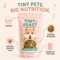 Sachets d'emballage personnalisés pour aliments pour petits animaux, avec fenêtre transparente, refermables, à fermeture éclair, en plastique pastel, pour marques de produits pour animaux de compagnie de petite taille