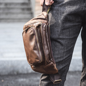 Men's Genuine Leather Chest <b>Bag</b> Brown Multi Functional Wear Resistant Everyday Outfits Spring 2024 - Product Image 4