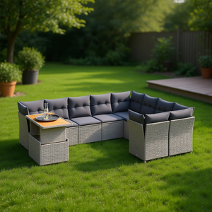Conjunto de Sofá Modular de Jardín de Ratán Gris, 6 Plazas, Muebles de Exterior Resistentes a la Intemperie, Diseño Contemporáneo - Product Image 2