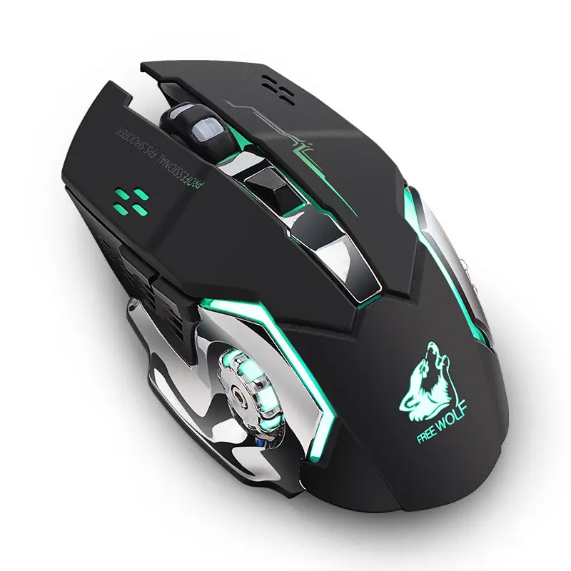 Free Wolf X8 Gaming Wireless Mouse Mute Luminous Mechanical Rechargeable Mouse
