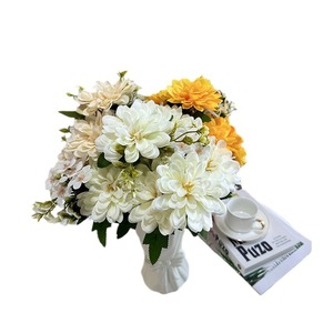 Bouquet de dahlias artificiels Queyiyi, 9 branches, arrangement de fleurs en soie pour mariage et décoration intérieure - Product Image 5