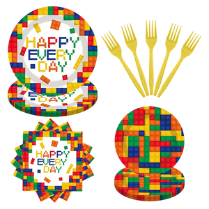 Set <span class=keywords><strong>di</strong></span> Stoviglie a Tema Mattoncini da Costruzione 616363, Piatti, Tovaglioli e Forchette Usa e Getta per <span class=keywords><strong>Feste</strong></span> <span class=keywords><strong>di</strong></span> <span class=keywords><strong>Compleanno</strong></span> per Bambini, Vendita all'Ingrosso - Product Image 2