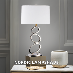 Lámpara de Mesa Redonda de Metal y Tela de Estilo Nórdico Moderno con Alimentación CA para Hogar, Hotel, Sala de Estar, Dormitorio - Cabecera y Escritorio - Product Image 5
