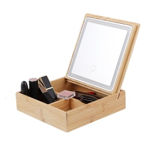 Mesa de Tocador Moderna con Marco de Madera de Bambú y Espejo con LED Inteligente Extraíble para Maquillaje - Product Image 3