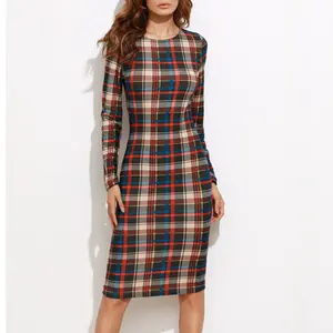 OEM Custom High Quality Special Designer Plaid Women Long Pencil Dress Women Outfits New Collection Dresses