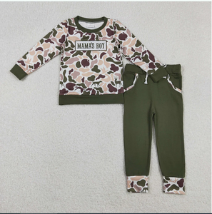 Conjunto de Ropa para Niños Baby MAMA'S BOY con Bordado de Camuflaje Caqui, Ropa de Otoño para Niños - Product Image 5