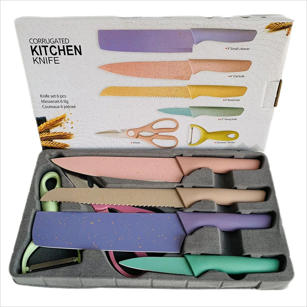 Buntes Messerset für 6 Stück Küchenmesser set Umwelt Weizens troh Material Griff mit Geschenk box