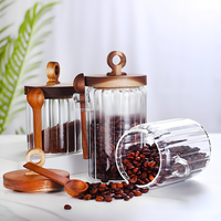 Pot en verre borosilicate pour le stockage des aliments avec couvercle en bois, ensemble de pots de rangement pour la cuisine, pot en verre de haute qualité durable pour le stockage en cuisine avec cuillère