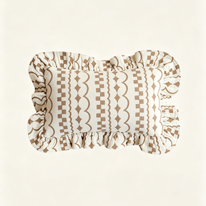 French Country Geometric Striped Print Frilled Border Lumbar <strong>Cushion</strong> <strong>Cover</strong> 100% Cotton <strong>Rectangular</strong> Decorative Throw Pillow <strong>Cover</strong> - Product Image 5