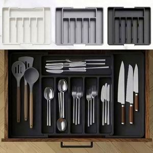 Organisateur de tiroir à couverts réglable en plastique, séparateurs extensibles pour ustensiles de cuisine en PP - Product Image 3