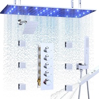 Système de douche LED double jet Honajo 16"x32" avec grande pomme de douche + douchette inclinable 2-en-1 6" et 6 jets latéraux thermostatiques en laiton
