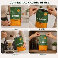 Sachet de café à fond plat imprimé sur mesure avec fermeture éclair, pochette d'emballage alimentaire haute barrière pour grains de café, café moulu, thé