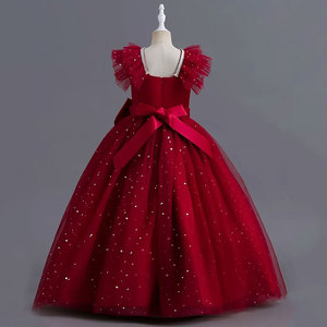 Luxury Navy Blue Princess Dress with Sparkling Stars Tulle Skirt and Elegant <b>Bow</b> Long Formal Party Gown for Girls - Product Image 5