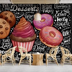 <span class=keywords><strong>วอลเปเปอร์</strong></span>ลายดอกไม้ที่ทันสมัยสำหรับห้องนั่งเล่นกันน้ำกันไฟฟ้าสถิตย์มีตัวสร้างฉากร้านกาแฟบิสกิตคัพเค้กโดนัท - Product Image 3