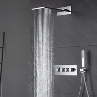 Ensemble de douche mural moderne monocommande en laiton cuivré poli or rose avec robinet doseur et jets de pluie et de massage doux