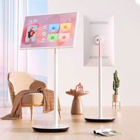 Écran de diffusion en direct professionnel avec écran LCD HDTV de 23,8 pouces, système Android 10, 1080p 60Hz, téléviseur portable LED blanc