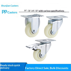 Auf Lager: Mittelgroße weiße PP-Lenkrollen, flachbodiges Modell, für Industriegestelle, 3 Zoll, Universalräder, Hochkarbon - Product Image 4