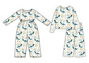 Précommande Printemps Automne Combinaisons Décontractées en Spandex/Coton pour Petites Filles Motif Canards Mallards, Vêtements Enfants Assortis pour Sœurs, Vente en Gros - Product Image 4
