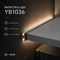 Éclairage de meuble en profilé aluminium pour salle de bain, pour bord arrière d'étagère de 18 mm, avec espace de 6 mm, boîtier de rétroéclairage LED double face à clipser YB1036-31