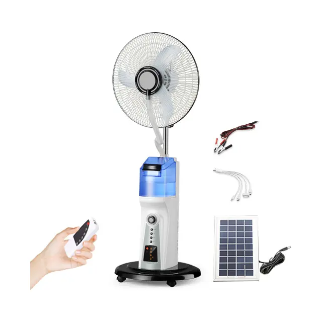 AC/DC Operated Rechargeable Mist Fan With Light Solar Charging